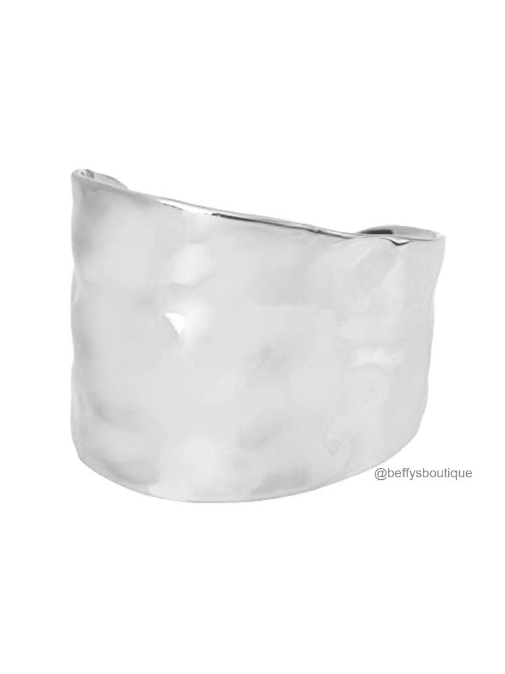 Hammered Wide Cuff Bracelet Silver-Tone Sculptural Slip-On